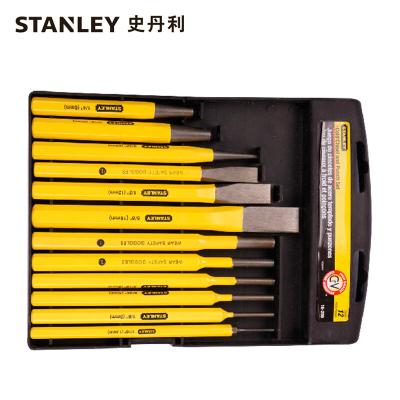 史丹利STANLEY 12件套冲凿 扁凿 尖凿手工水泥凿刀凿子钢冲扁头錾子 企业定制 16-299-23