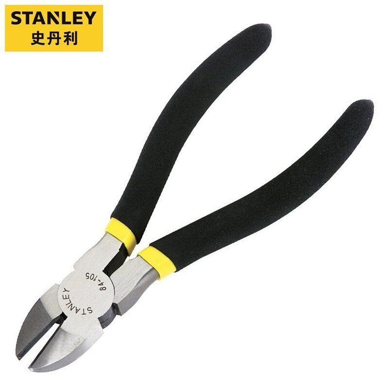 史丹利（STANLEY）黑色双塑柄斜嘴钳斜口钳钢丝钳剪钳偏嘴钳子剪线钳 84-104-23（5英寸）现货