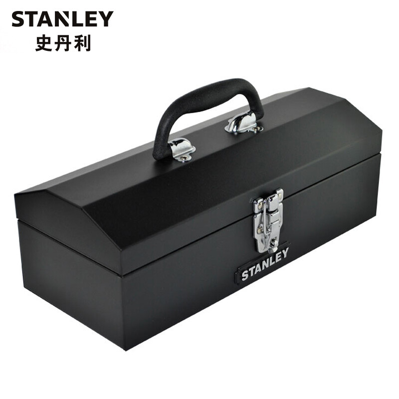 史丹利STANLEY 手提工具箱14英寸 铁皮工具箱钢制黑色手提收纳箱多功能家用工具盒车载箱 93-543-23 可定制