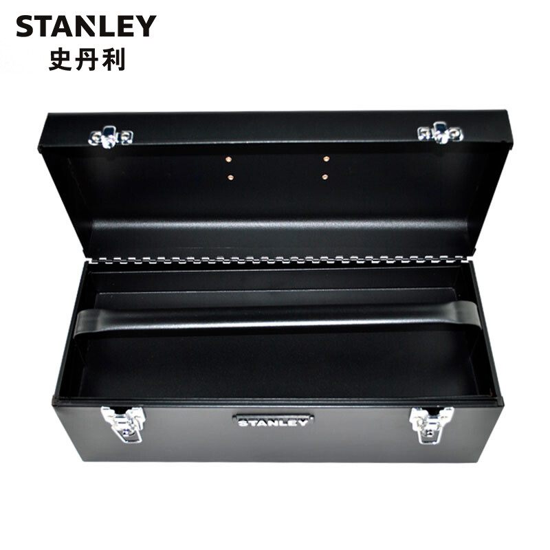 史丹利STANLEY 手提工具箱17英寸 铁皮工具箱钢制黑色手提收纳箱多功能家用工具盒车载箱 93-544-23 可定制